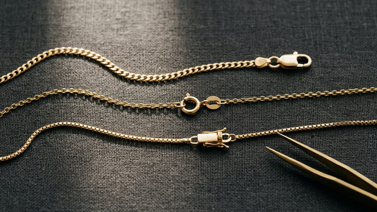 Italian gold chain clasps explained: lobster, spring ring, and box clasps compar